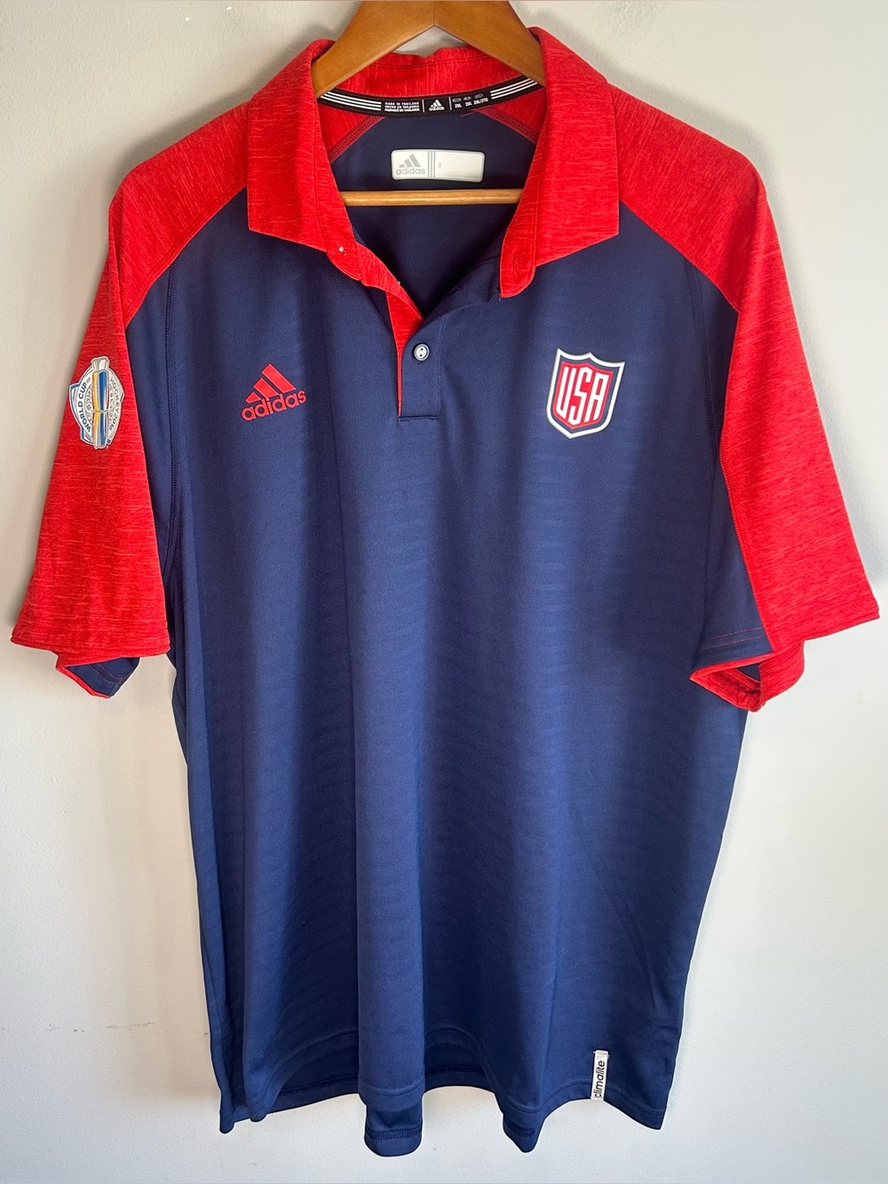 Adidas Team USA Hockey Mens Polo Shirt 2XL Climalite NHL World Cup 2016 Navy EUC